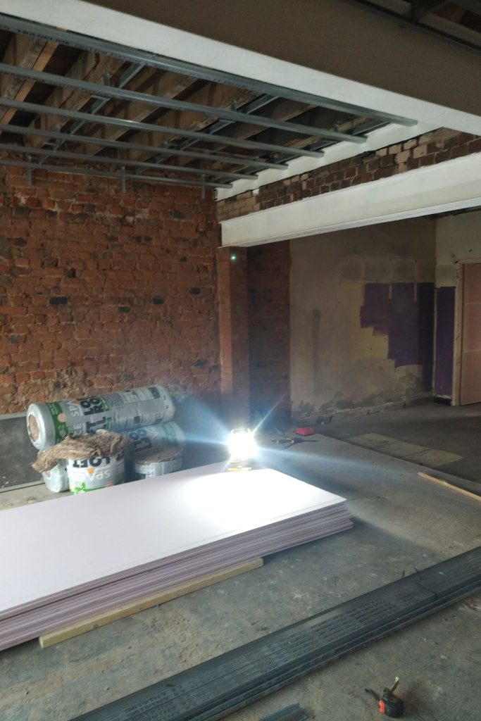 a building showing the interior while construction work is taking place