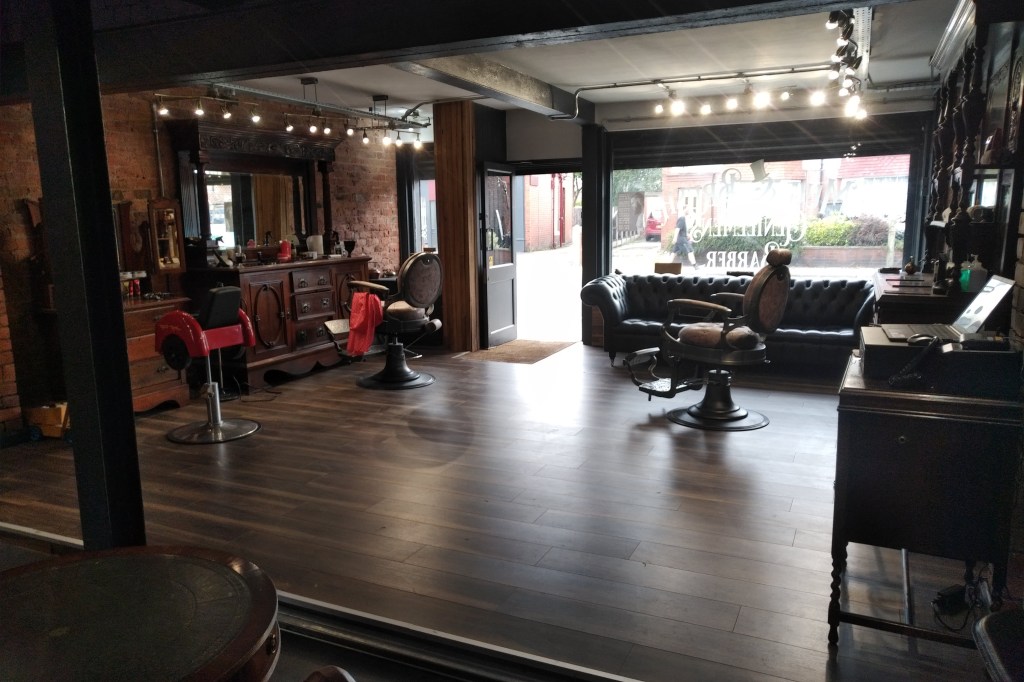 the interior of a barbers premises