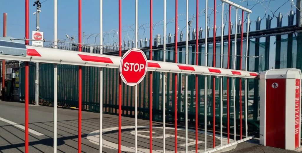 security barrier in front of a yard entrance